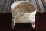 NEW BALINESE HAND WOVEN CANE OPEN BASKET ON LEGS - Small