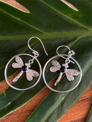 925 Sterling Silver Dragonfly Hook Earrings - Balinese Style Earrings