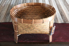 NEW BALINESE HAND WOVEN CANE OPEN BASKET ON LEGS - Large