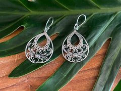 925 Sterling Silver Tear Drop Hook Earrings - Balinese Style Earrings