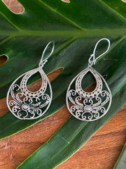 925 Sterling Silver Tear Drop Hook Earrings - Balinese Style Earrings