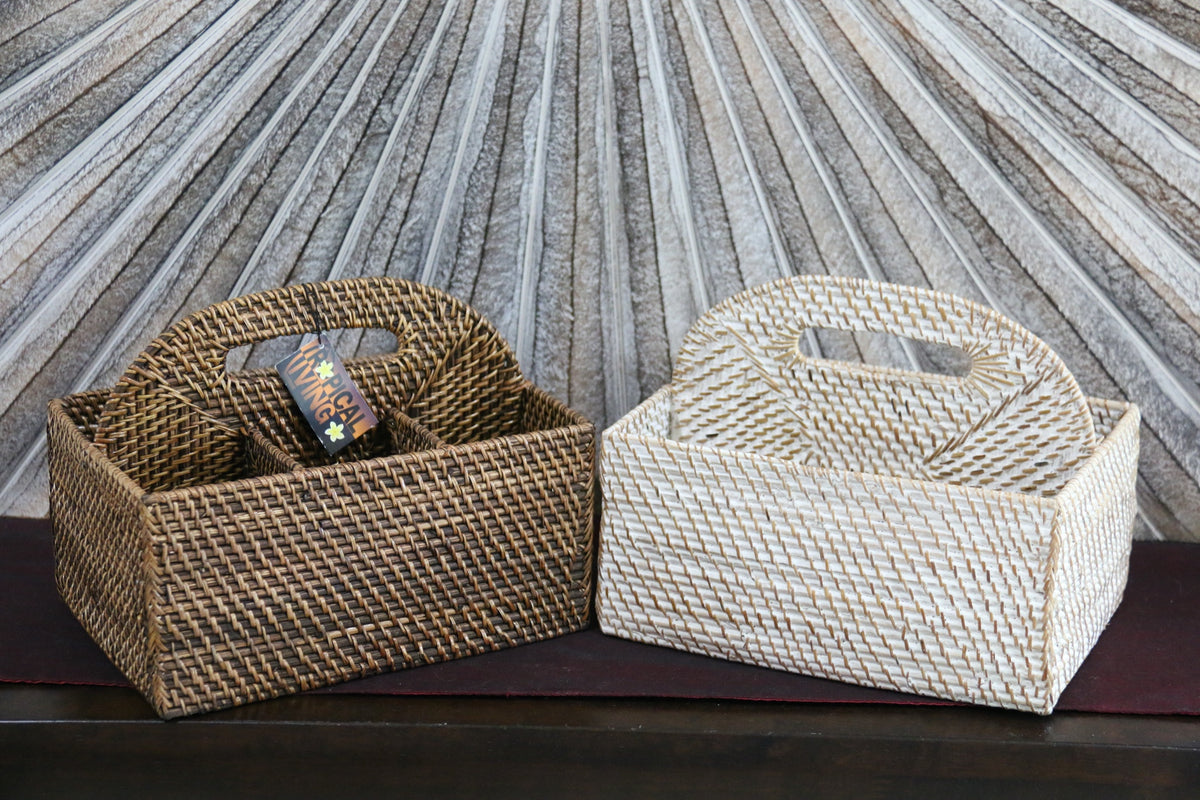 NEW Balinese Woven Rattan Condiments Holder / Storage Basket - 2 colours