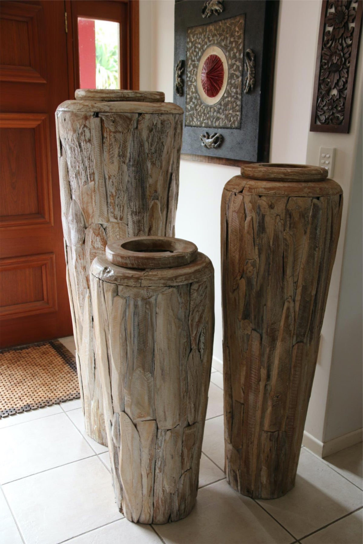 NEW BALINESE HAND CRAFTED TEAK WOOD Floor Pot Choose from Small, Medium or Large