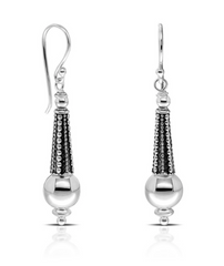 925 Sterling Silver Dream Ball Long Silver Earrings - Balinese Style Earrings