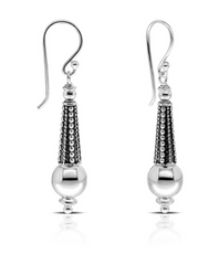 925 Sterling Silver Dream Ball Long Silver Earrings - Balinese Style Earrings